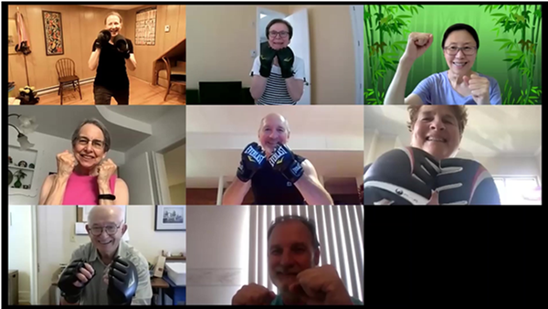 Group of people doing a virtual workout