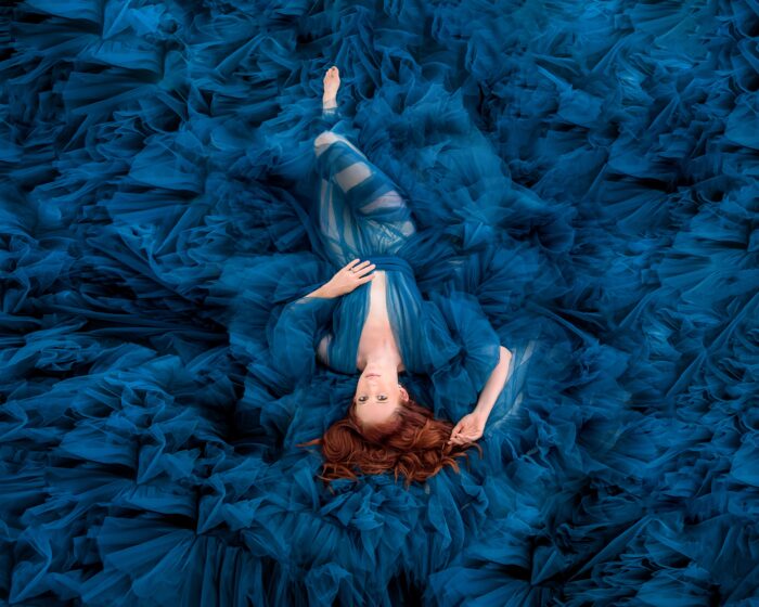 Boudoir photo in blue dress